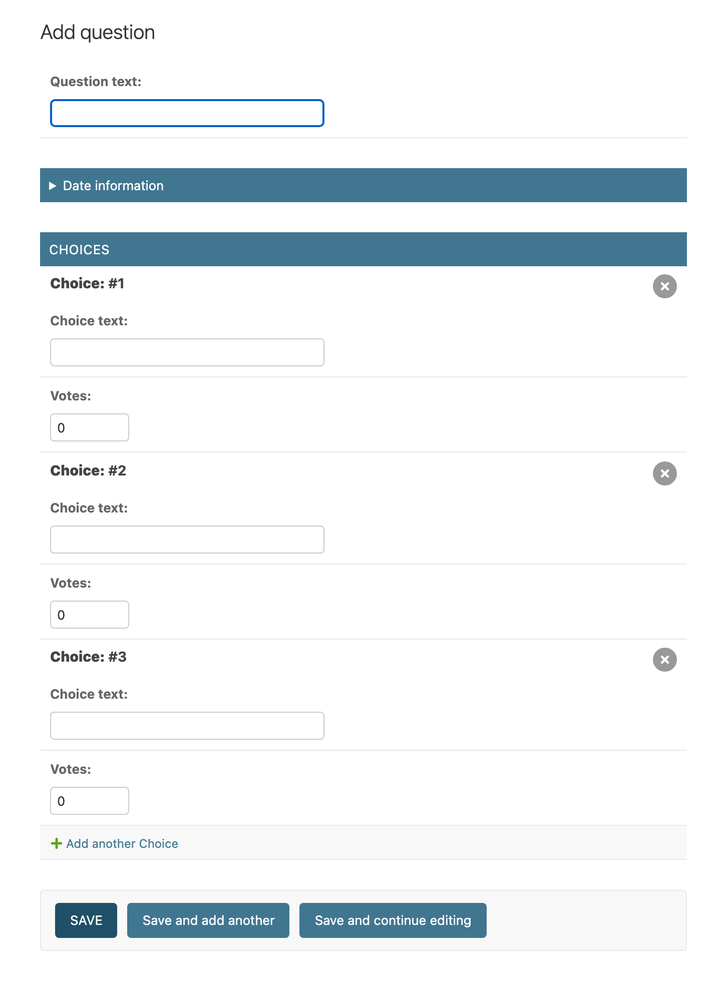Add question page now has choices on it